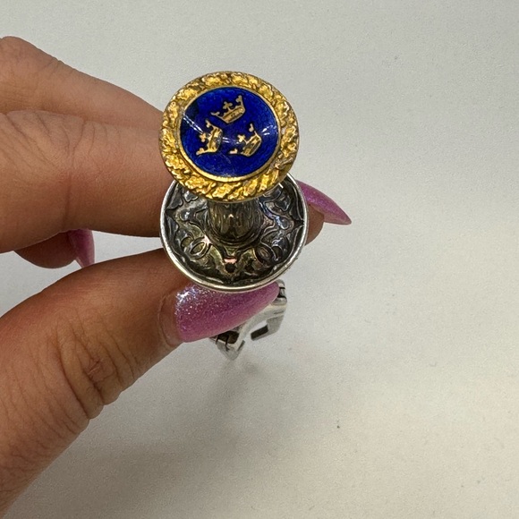 Vintage Olive Tongs Swedish American Line Ship Three Crown Enamel Silver… - Picture 12 of 16